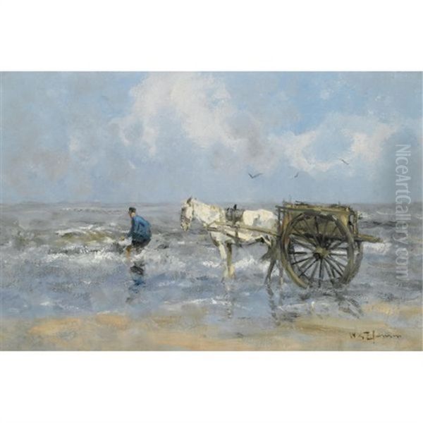 A Shell Fisher In The Breakers Oil Painting by Willem George Frederik Jansen