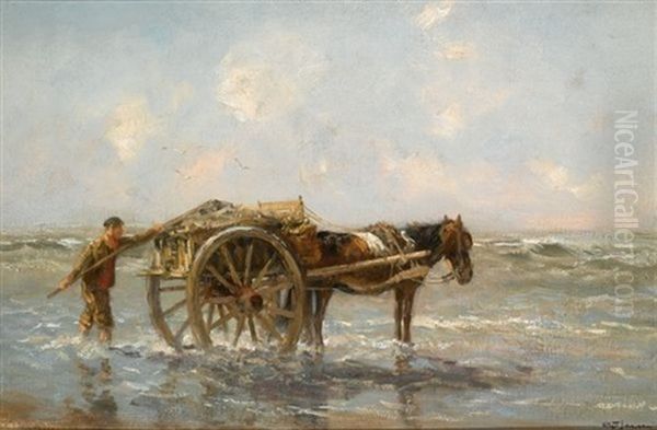 A Shell Fisher In The Breakers Oil Painting by Willem George Frederik Jansen