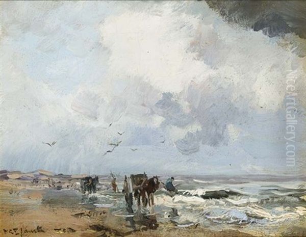 Shell Fishers On The Beach Oil Painting by Willem George Frederik Jansen