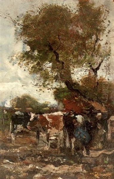 Melkbocht: Milking Time Oil Painting by Willem George Frederik Jansen