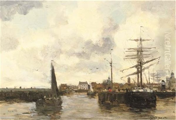 The Harlingen Harbour Entrance Oil Painting by Willem George Frederik Jansen