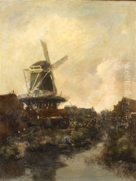 Landscape With Windmill Oil Painting by Willem George Frederik Jansen