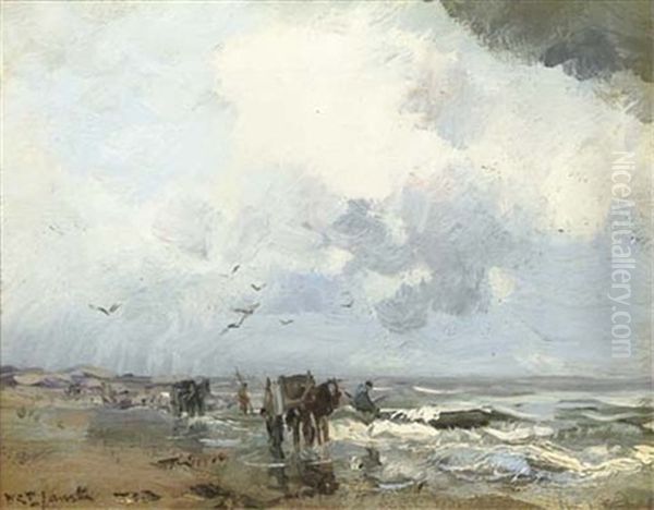 Shellfishers On The Beach Oil Painting by Willem George Frederik Jansen