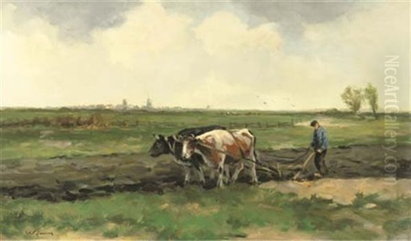 Ploughing The Field Oil Painting by Willem George Frederik Jansen