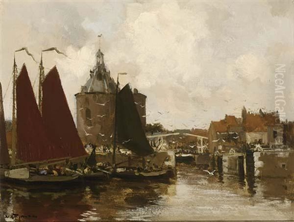 A View Of The Drommedaris, Enkhuizen Oil Painting by Willem George Frederik Jansen