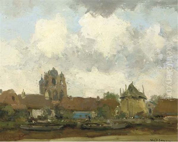 A View On Woudrichem Oil Painting by Willem George Frederik Jansen