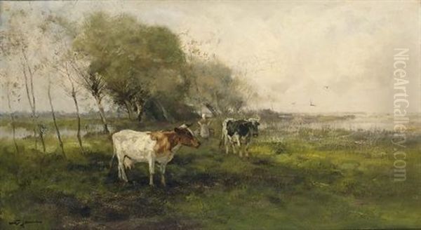 Milking Time Oil Painting by Willem George Frederik Jansen