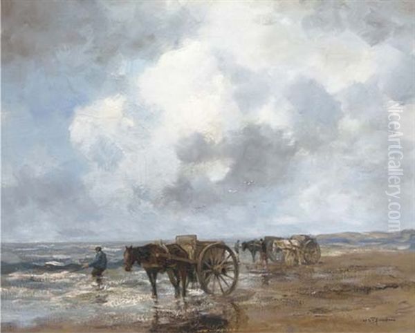 Shellfishers On The Beach Oil Painting by Willem George Frederik Jansen