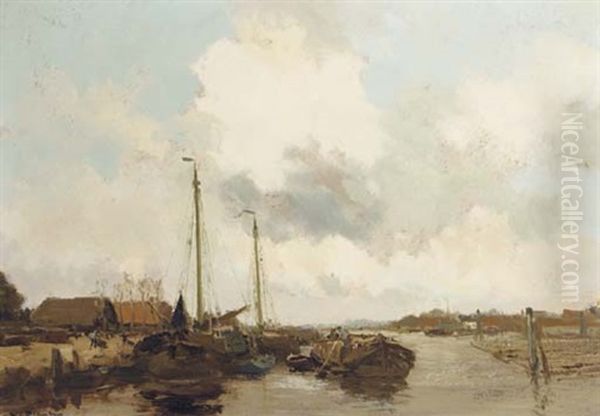 Activities Along The River Oil Painting by Willem George Frederik Jansen