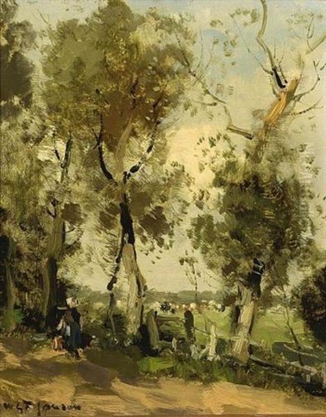 A Milk Maid In A Landscape Oil Painting by Willem George Frederik Jansen