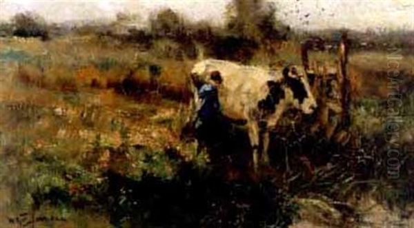 Milking Time Oil Painting by Willem George Frederik Jansen