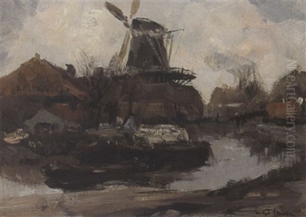 A View Of A Landscape With Windmill Oil Painting by Willem George Frederik Jansen