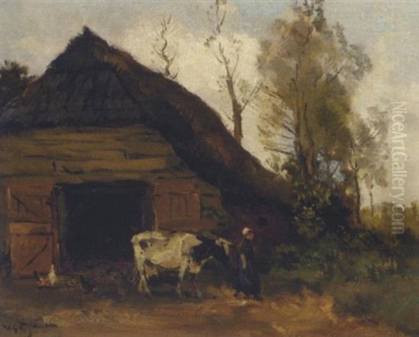 A Cowherdess By A Shed Oil Painting by Willem George Frederik Jansen