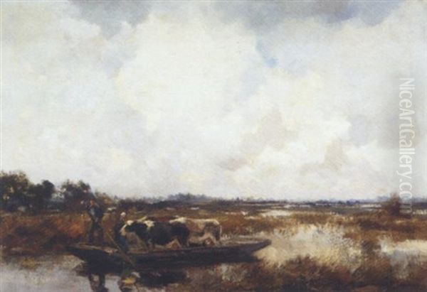 Cattle In A Polder Landscape Oil Painting by Willem George Frederik Jansen