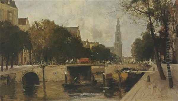 A View Of The Prinsengracht With The Westerkerk, Amsterdam Oil Painting by Willem George Frederik Jansen