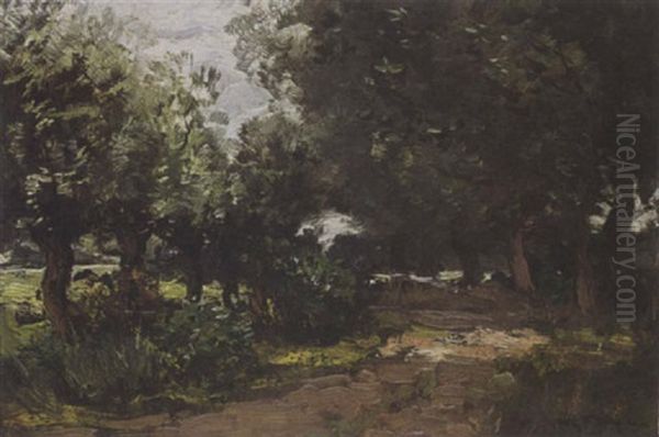 A Country Lane Oil Painting by Willem George Frederik Jansen