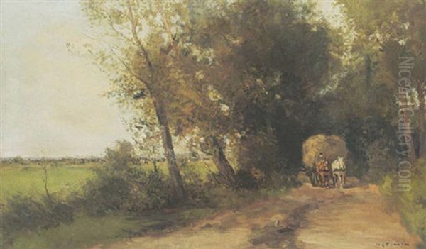 A Haywagon On A Country Road Oil Painting by Willem George Frederik Jansen