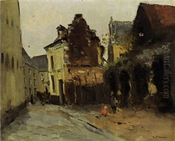 Children Playing In The Street, Maastricht Oil Painting by Willem George Frederik Jansen