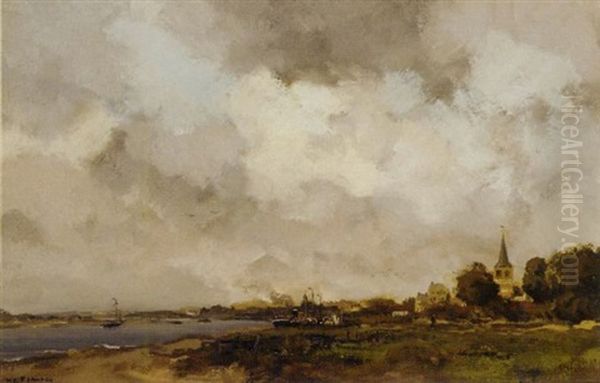 A View Of A Village Along The River Oil Painting by Willem George Frederik Jansen