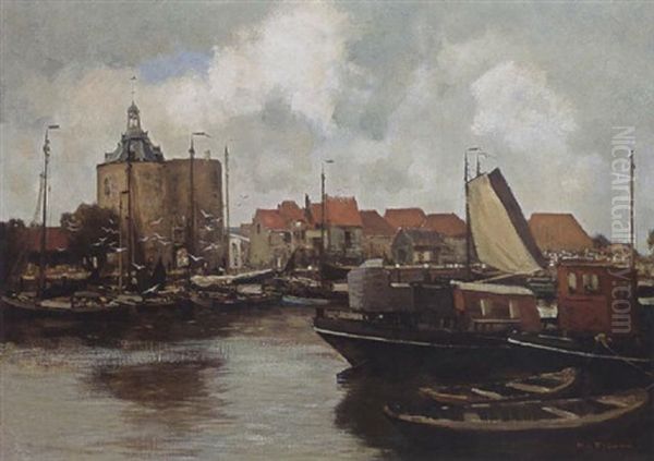 The Harbour Of Enkhuizen With The Drommedaris Oil Painting by Willem George Frederik Jansen