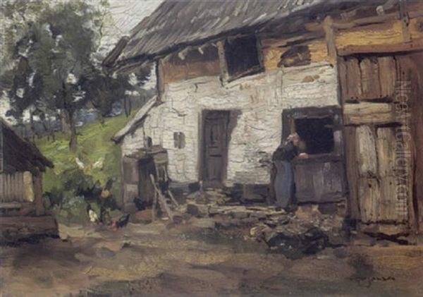 A Peasant Woman Near A Farmhouse, Limburg Oil Painting by Willem George Frederik Jansen