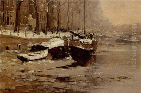 Amsterdamse Gracht In De Winter Oil Painting by Willem George Frederik Jansen