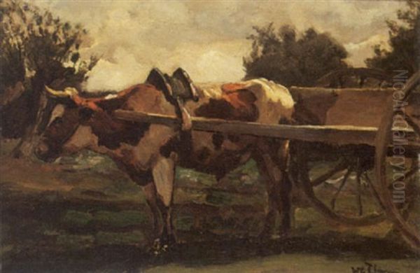 A Cow In Front Of A Cart Oil Painting by Willem George Frederik Jansen