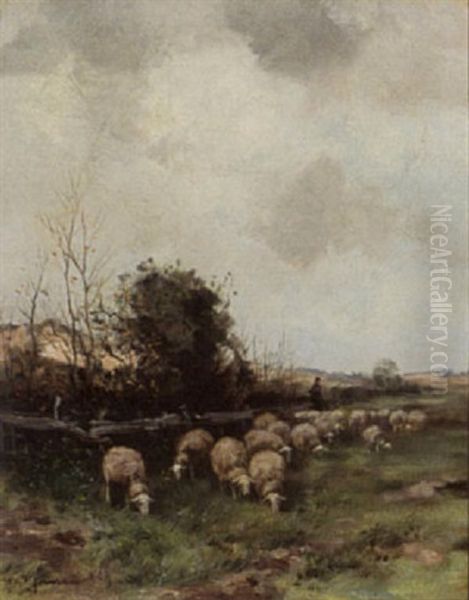 A Shepherd And His Flock Of Sheep Oil Painting by Willem George Frederik Jansen