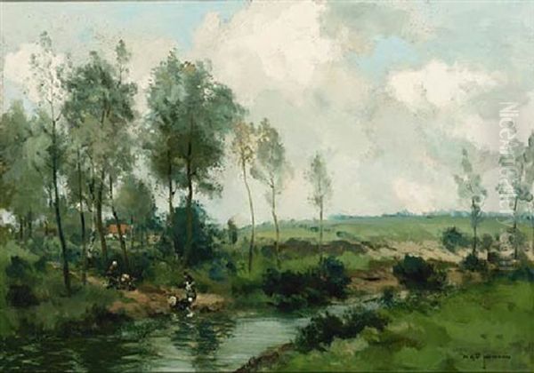 Washerwomen By A River Oil Painting by Willem George Frederik Jansen