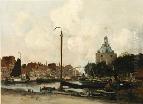 A View Of Enkhuizen Harbour With The Drommedaris Oil Painting by Willem George Frederik Jansen