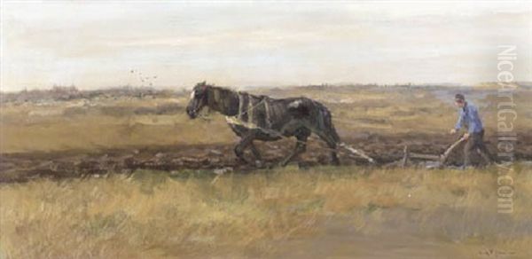 A Farmer Ploughing Oil Painting by Willem George Frederik Jansen