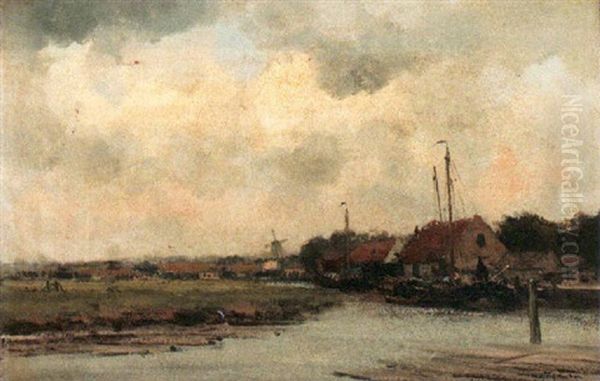 A Polder Landscape Oil Painting by Willem George Frederik Jansen