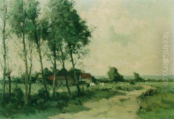 A Summer Landscape With A Farm Oil Painting by Willem George Frederik Jansen