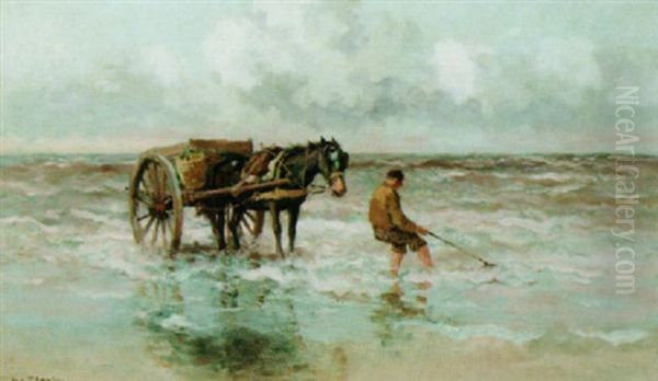 A Shell-fisher On The Beach Oil Painting by Willem George Frederik Jansen