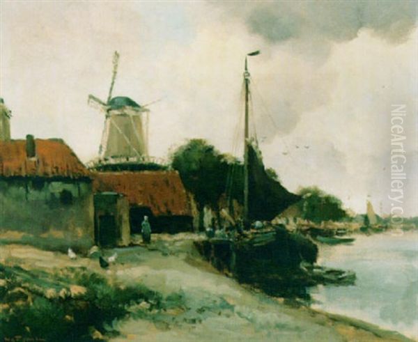 A View Of Het Reitdiep, Groningen Oil Painting by Willem George Frederik Jansen