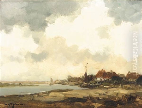 A View Of A Village By The River Oil Painting by Willem George Frederik Jansen