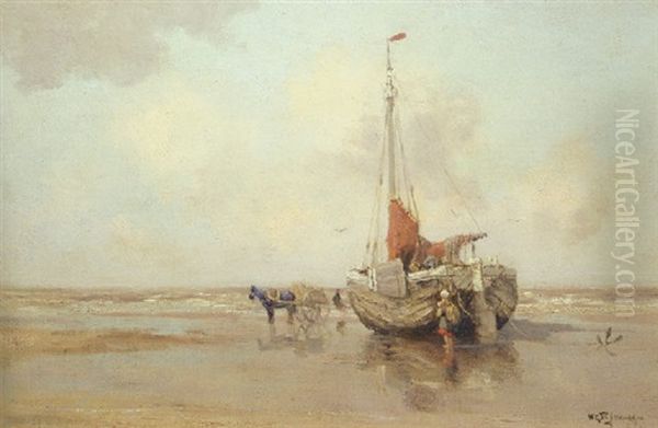 A Bomschuit On The Beach Oil Painting by Willem George Frederik Jansen