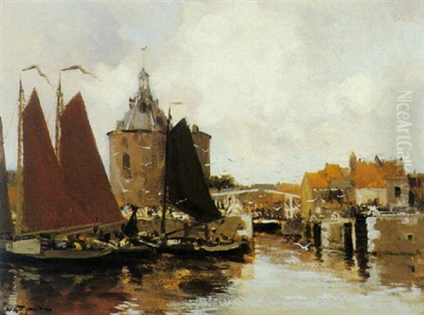 A View Of The Dromedaris, Enkhuizen Oil Painting by Willem George Frederik Jansen