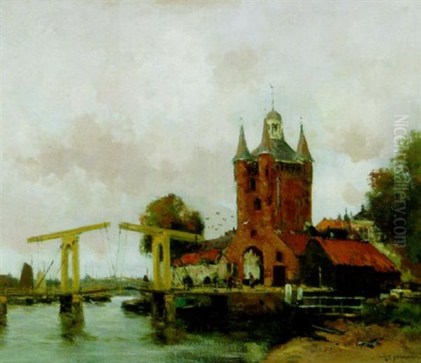 A View In Zierikzee, With The Zuydt-havenpoort Oil Painting by Willem George Frederik Jansen