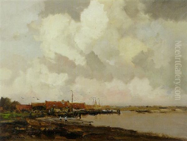 A Shipyard Oil Painting by Willem George Frederik Jansen