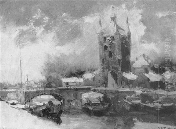 Wintergezicht Met Toren Oil Painting by Willem George Frederik Jansen