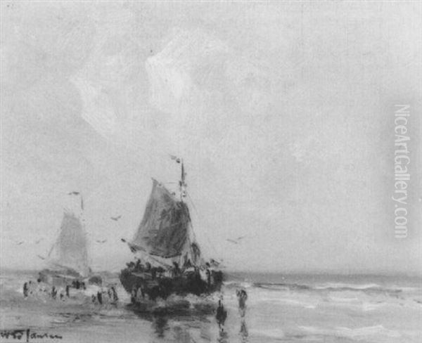 Vissersschepen Op Het Strand Oil Painting by Willem George Frederik Jansen