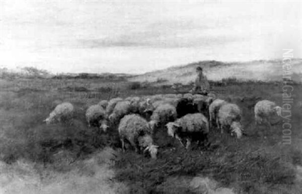 Schaapskudde Met Herder Oil Painting by Willem George Frederik Jansen