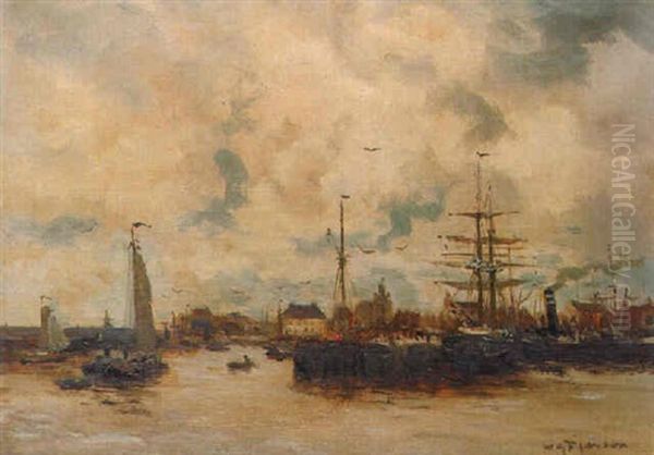 The Harbour Of Harlingen Oil Painting by Willem George Frederik Jansen