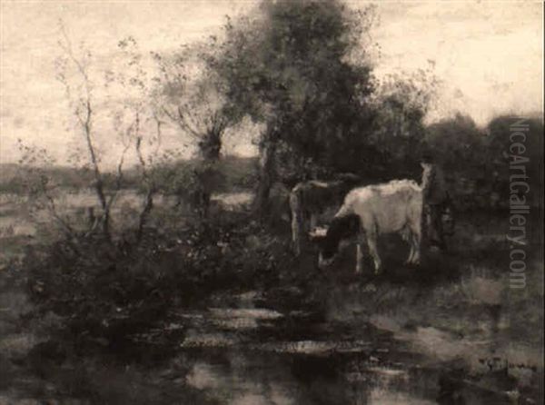 Milking Time Oil Painting by Willem George Frederik Jansen