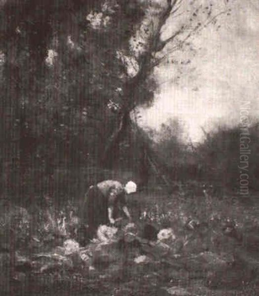 Peasant Woman Tending Vegetable Garden Oil Painting by Willem George Frederik Jansen