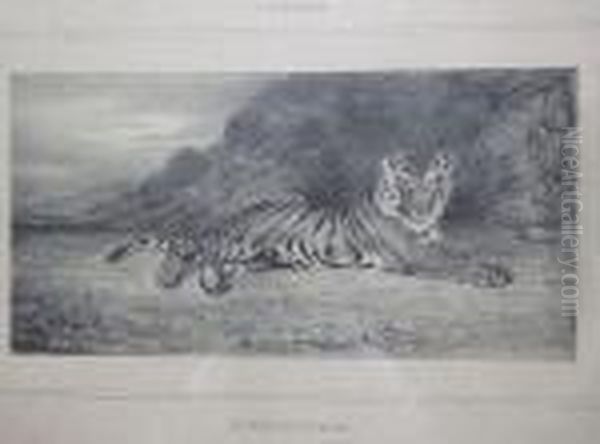 Etude De Tigre. 1832. Oil Painting by Antoine-louis Barye