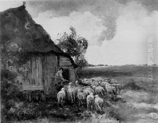 Counting The Flock, Evening Oil Painting by Willem George Frederik Jansen