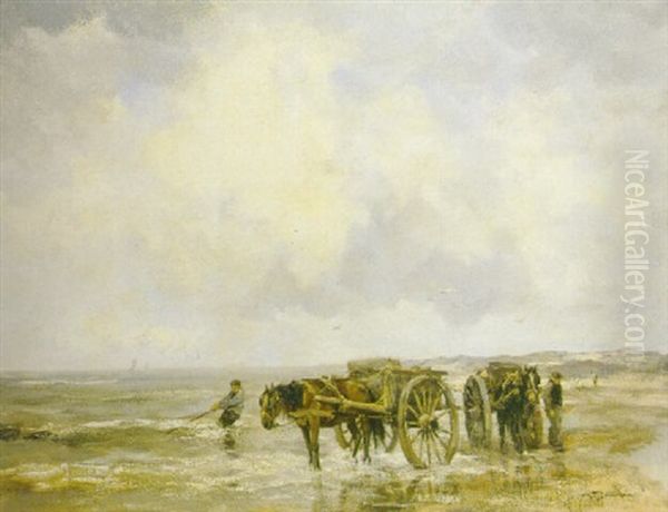 Seaweed Gatherers On The Dutch Coast Oil Painting by Willem George Frederik Jansen