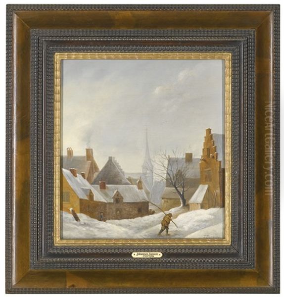 A Village In Winter Oil Painting by Johannes I Janson